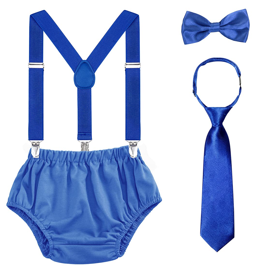 Baby Boys 1st/2nd Birthday Cake Smash Outfit Set Adjustable Suspenders Ties Bloomers for Birthday Photography