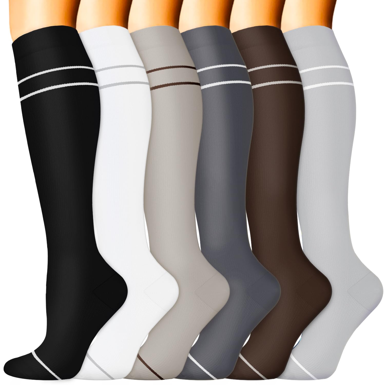 Sooverki Compression Socks for Women &amp; Men 6 Pairs is Best Supportive Knee High Stockings for Circulation, Travel, Nurses
