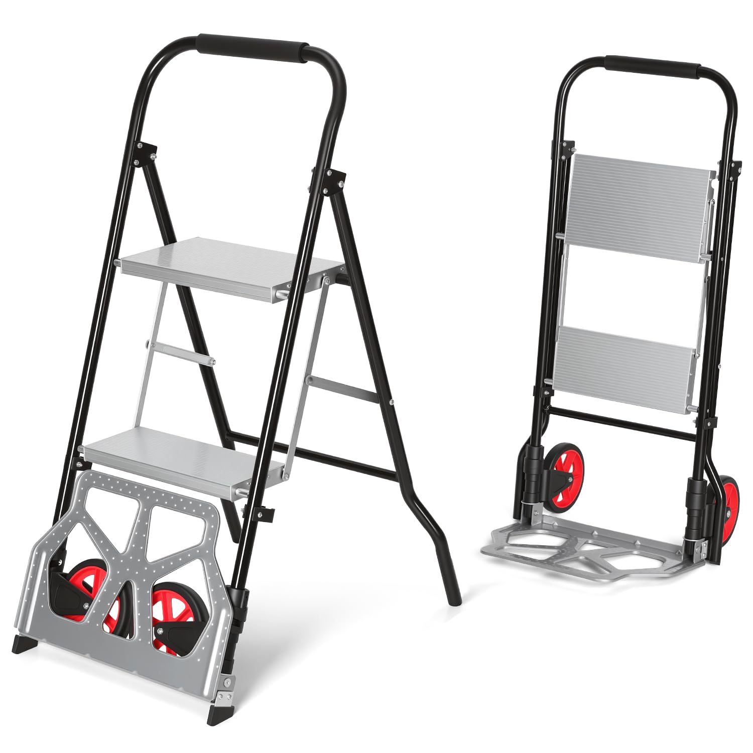 2-in-1 Sackkarre mit Leiter, 2 Stufen, klappbar