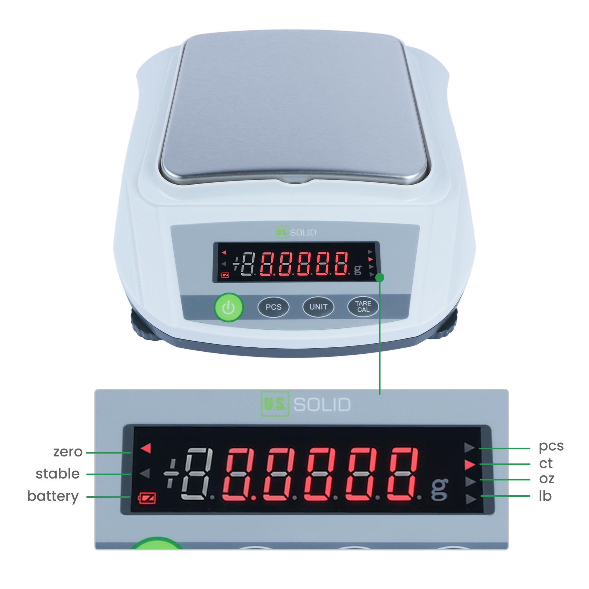 U.S. Solid Báscula digital 2000 g x 0,01 g - Báscula analítica precisa para cocina, joyería y pesaje científico - 100-240 AC