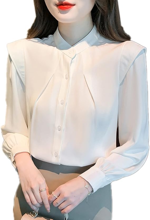 Amazon ブラウス シャツ レディース ハイネックblouse フォーマル 立ち襟 トップス 長袖 スーツインナー 女性用 通勤 春 秋 ビジネス 入学式 卒業式 オフィスカジュアル ホワイト 通勤服 卒園式 入園式 きれいめ キレイめ 着痩せ 白シャツ シャツ ブラウス 通販