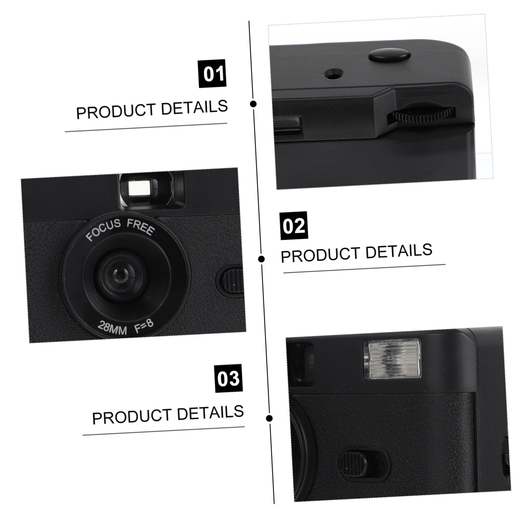 Appareil Photo sans Batterie Flash Intégré Vintage Noir en Abs Compatible Film 35mm Réutilisable pour Photographie Argentique