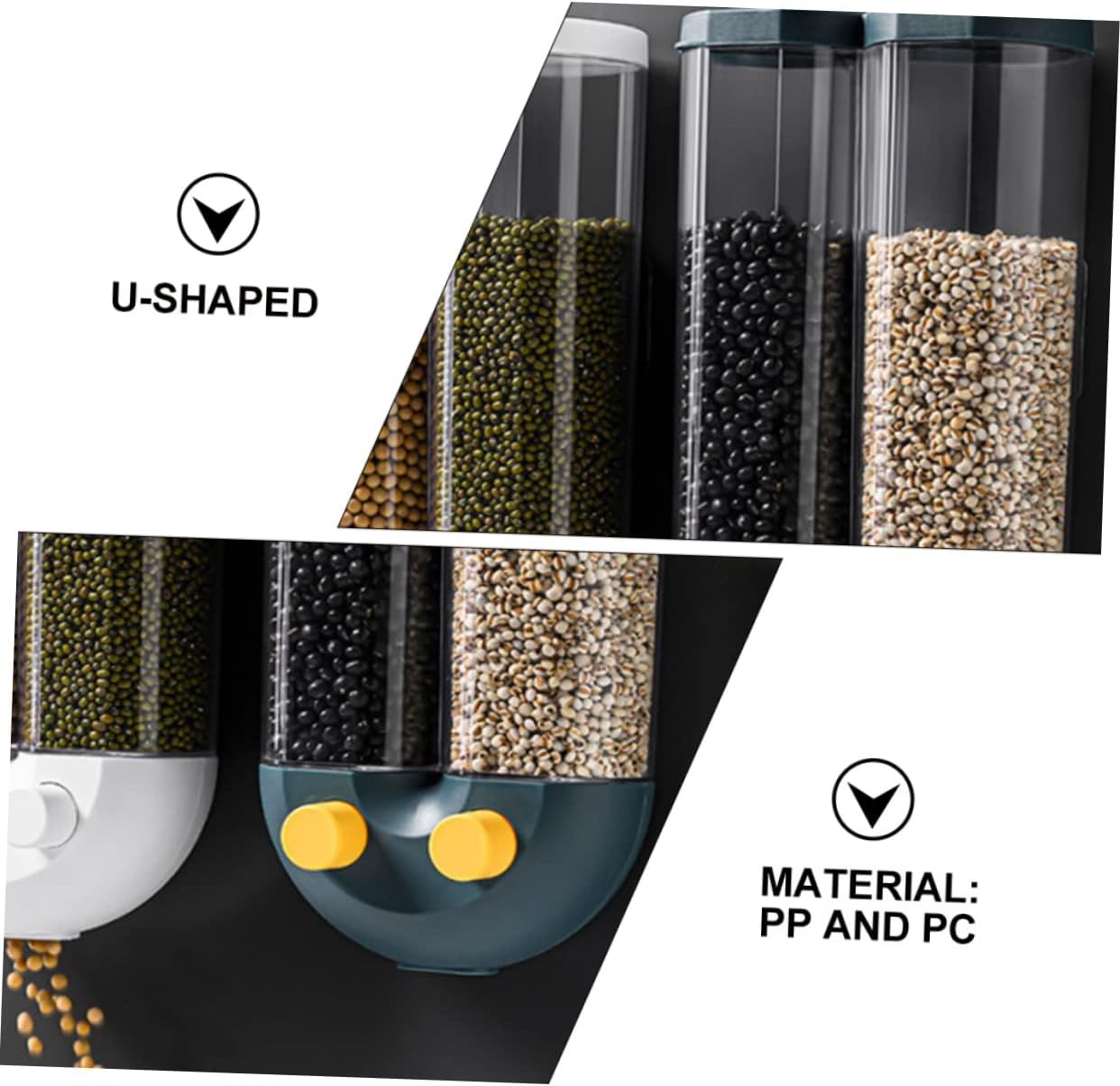 Home Kitchen Cereal Dispenser Feng Grain Container U-shape Double Multifunctional