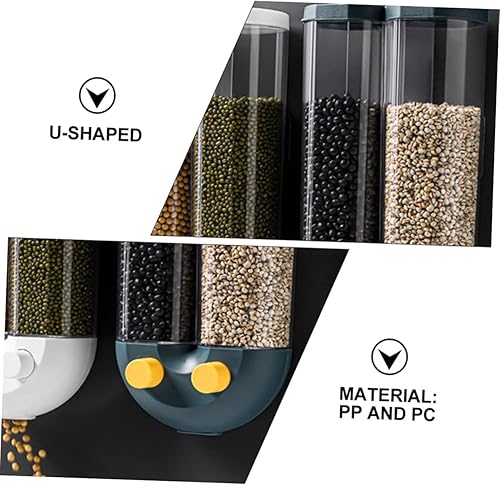 Miniatura 4 de PRETYZOOM Dispensador de granos montado en la pared para condimentos de arroz, diseño de ahorro de espacio con compartimentos dobles, hermético,