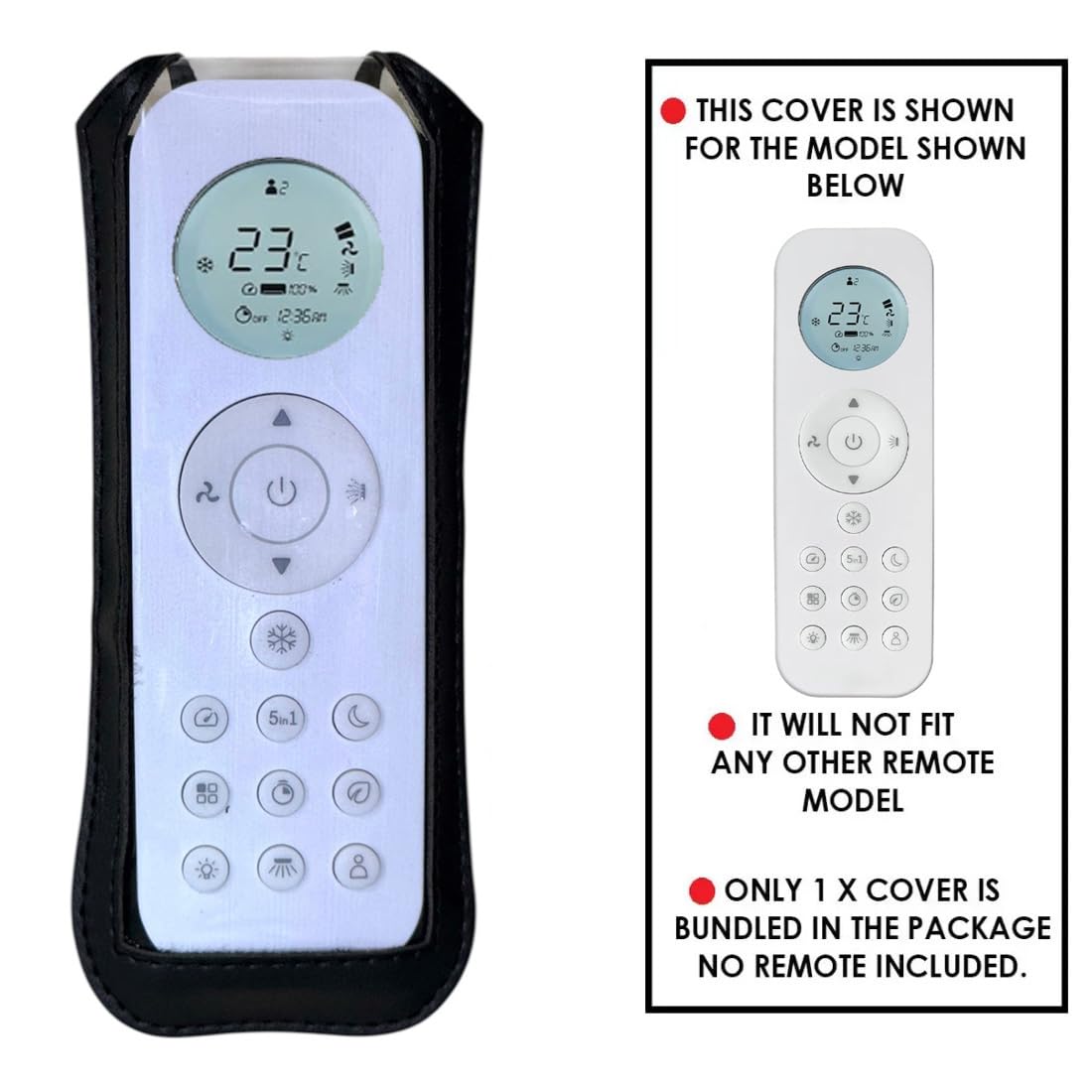 Zaoma Protective Case PU Leather Cover Holder Compatible for AC Remote No. 301, Compatible/Replacement for Blue Star Split/Window AC Remote Control Protective Case (Black) — Amazon image 2