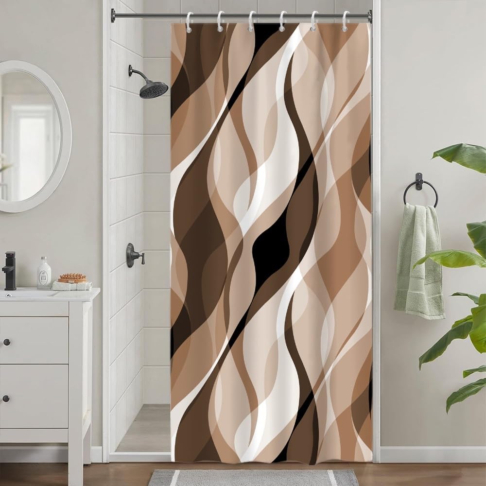 Uiiooazy Cortina de ducha marrón, cortina de ducha estrecha, 90 x 180 cm, antimoho, negro y marrón, gradiente de color caqui, cortinas de ducha de tela, lavable, resistente al agua, poliéster, cortina
