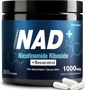 NAD+ Supplement 1000mg - Nicotinamide Riboside NR and Resveratrol, Liposomal NAD of Pure Organic Ingredients for Women & Men Healthy Aging, Brain and Cellular Energy, 80 Capsules