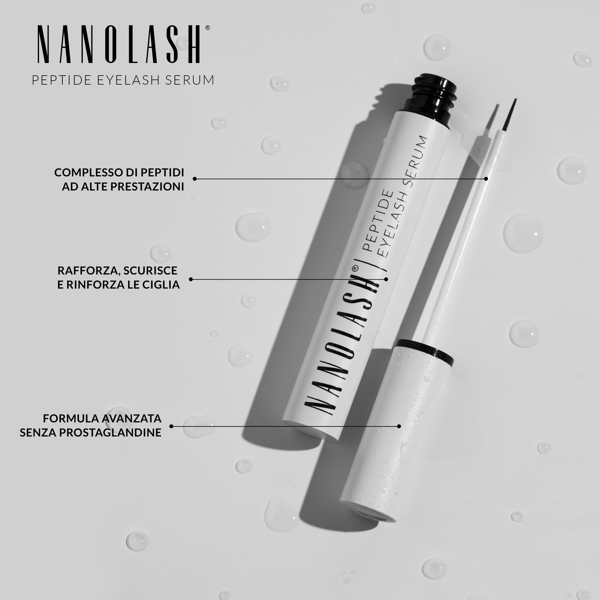 Nanolash Siero Peptidico per Ciglia, 5 ml - Allungante e Rafforzante, Unisex, Chiaro
