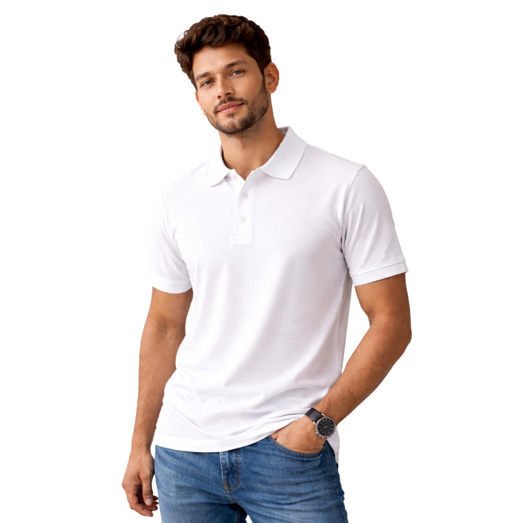 redyez Men's White Polo T-Shirt, Pure Cotton Bio-Wash Fabric, Regular Fit, Premium Casual Wear-picture-27