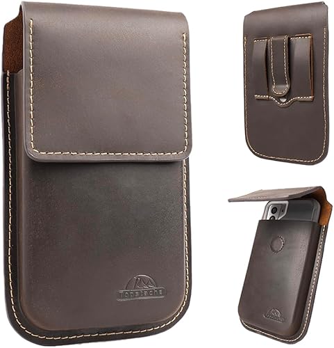 Topstache Funda de cuero para teléfono con clip para cinturón, funda para teléfono celular con tapa para iPhone 1413 Pro Max, S23 Plus, funda