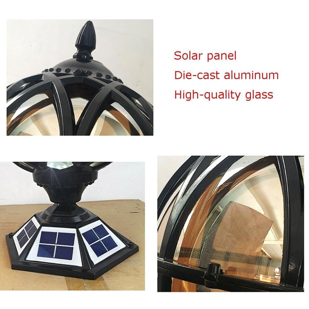 Nowoczesna lampa zewnętrzna z filarem słonecznym, wiktoriańska kula ziemna, wodoodporna lampa zewnętrzna z filarem, lampa słupkowa na cokole, lampa solarna LED, światła