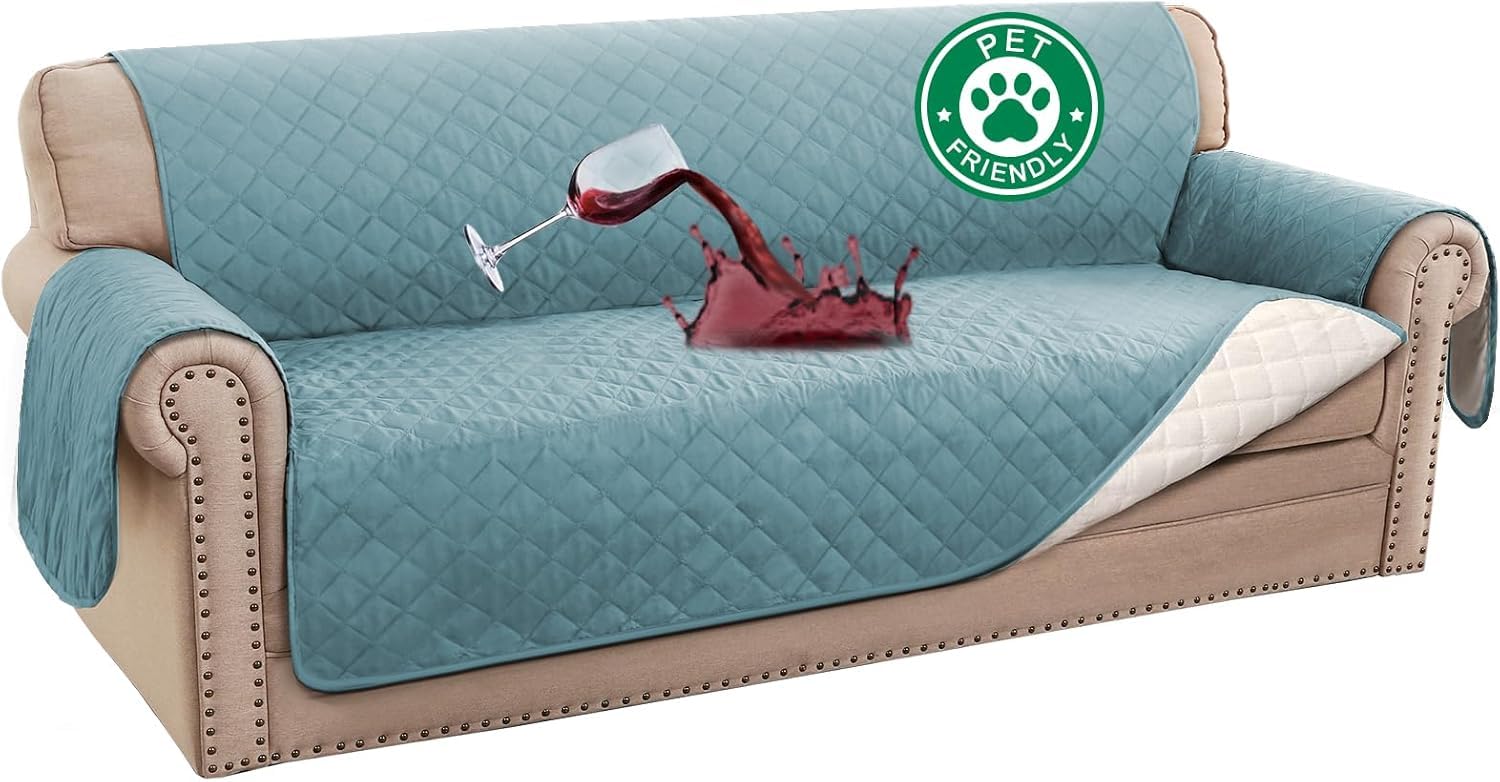 Bellahills Stone Blue Sofa Cover 100% Waterproof Sofa Cover 3 Seater Sofa Slipcovers Triple Non-Slip Couch Covers 3 Seater Washable Sofa Protector With Elastic Strap For Kids/Pets (Sofa 70", )
