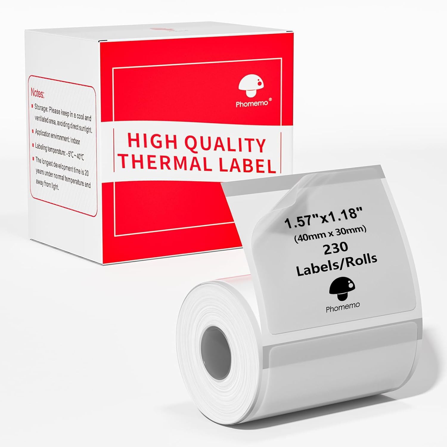 Phomemo Transparent Thermal Label Paper, 1.57"x1.18" (40x30mm), 230 Labels/Roll, Round, Multi-Purpose, Clear
