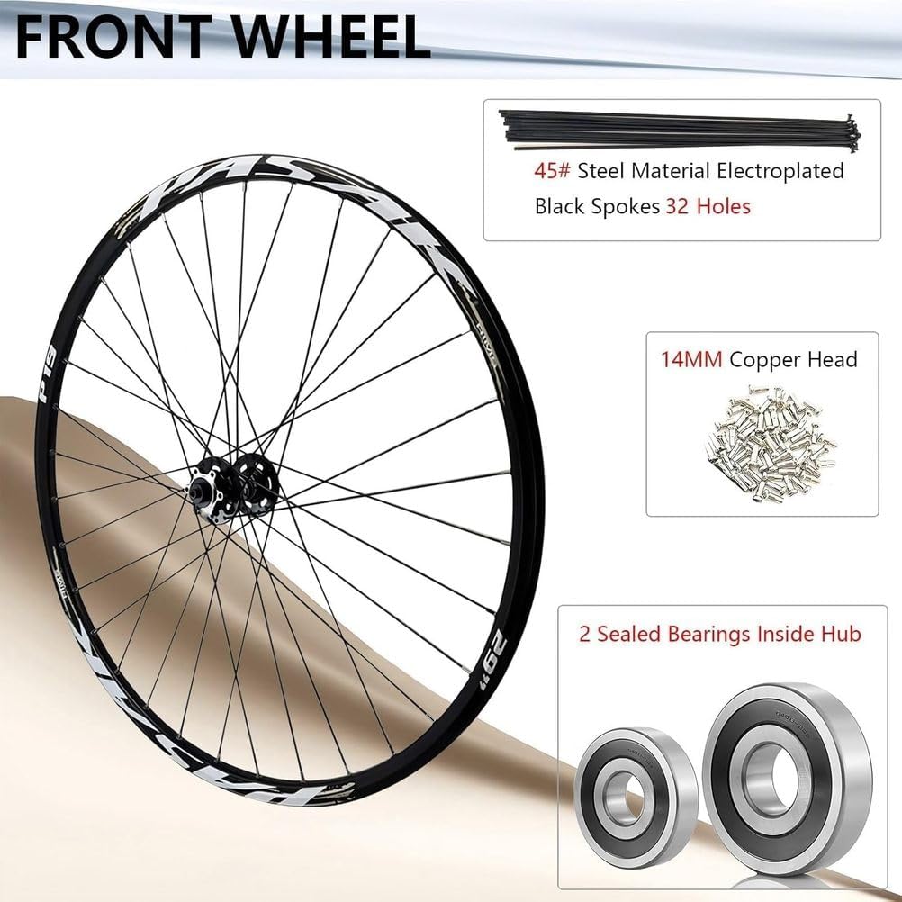 26/27.5/29 Inch Mountain Bike Wheelset, MTB Disc Brake Double Wall Alloy Rims, For With 32H Stainless Steel Spokes, 7-12 Speed ​​HG Hub(Nero,29inch)