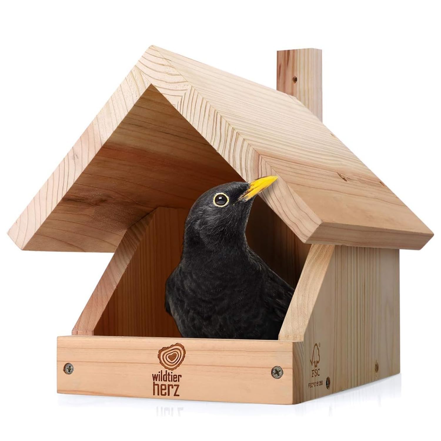 Solid Wood Blackbird Nesting Box - Weatherproof & Untreated, Wooden Bird Houses for Semi-Cavity Breeders - Blackbirds, Robins & More - 25 x 28.5 x 27 cm