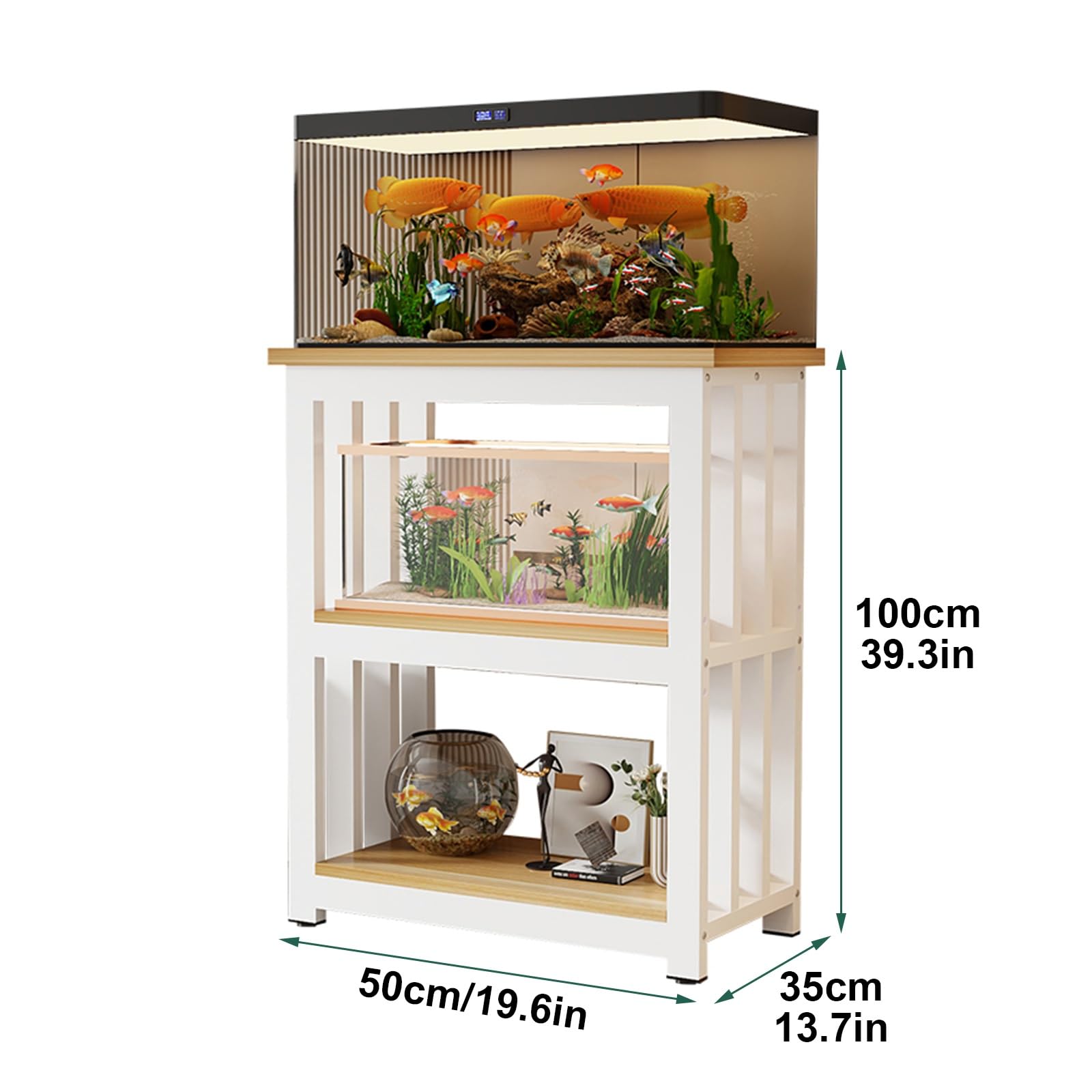 Stojak na Akwarium z Półką na Akcesoria, 3-poziomowy, Szafka Podłogowa do Akwarium, Stojak do Domowego Biura, Dla Hodowcy, żółw, Gadów, Terrarium(White,50x35cm/19.6x13.7in)