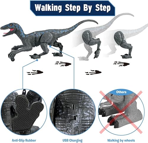 Miniatura 5 de Mini Tudou Juguetes de dinosaurio de control remoto de 2.4G, velociraptor educativo electrónico para caminar con luces y sonidos, juguetes de robot