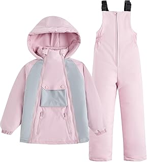 Conjunto de 2 piezas de traje de nieve para niños, chaqueta acolchada con capucha y pantalones de nieve, traje ultraligero para niño y niña