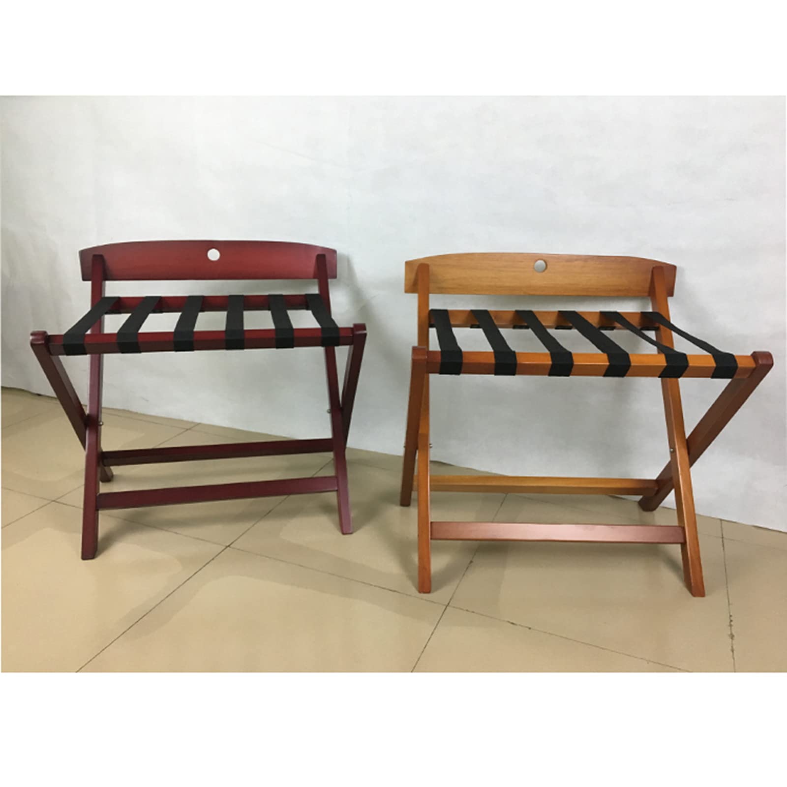 Portaequipajes Plegable De Madera Respaldo Retro con Correa De Nylon Soporte para Equipaje No Requiere Ensamblaje Portaequipajes para Habitación De Invitados Dormitorio-B 63cm w x43cm dx61cm