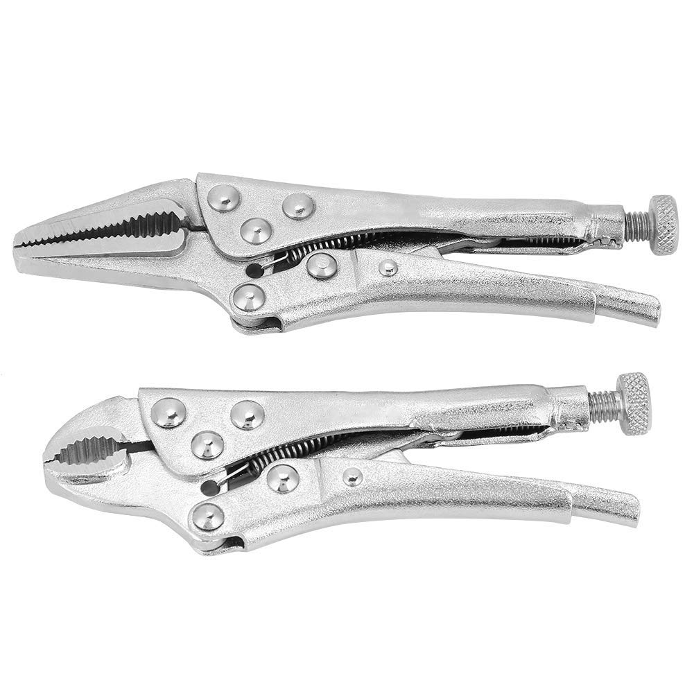 Vise Grip, 2Pcs 4.9in/4.3in Ground Mouth Straight Jaw Lock Vise Grip Clamp Locking Pliers Set Hand Tools