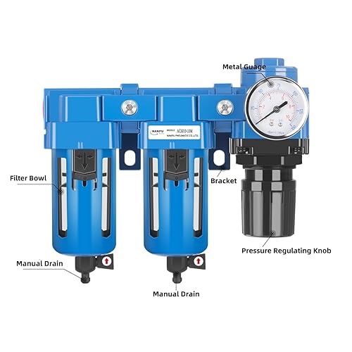Miniatura 9 de NANPU Sistema de secado de aire NPT de 12" - Filtros de aire dobles, combo de regulador de presión de aire - Drenaje manual, cuenco de polietileno -