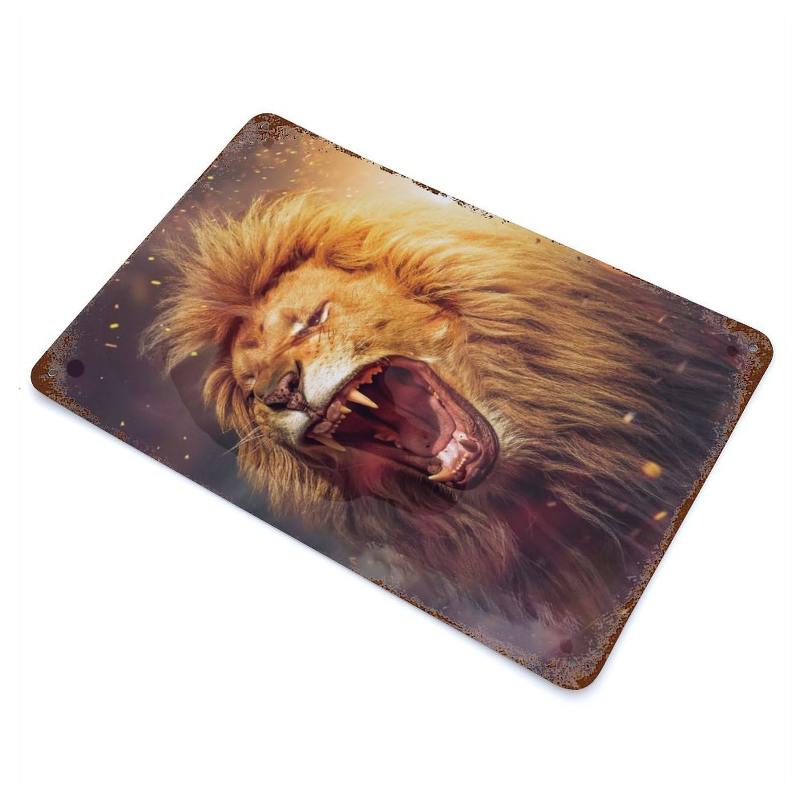 Lion Power Rust Effect Tin Sign 11.8"x7.9", Industrial Home Decor for Garage, Bar And Workshop Decor