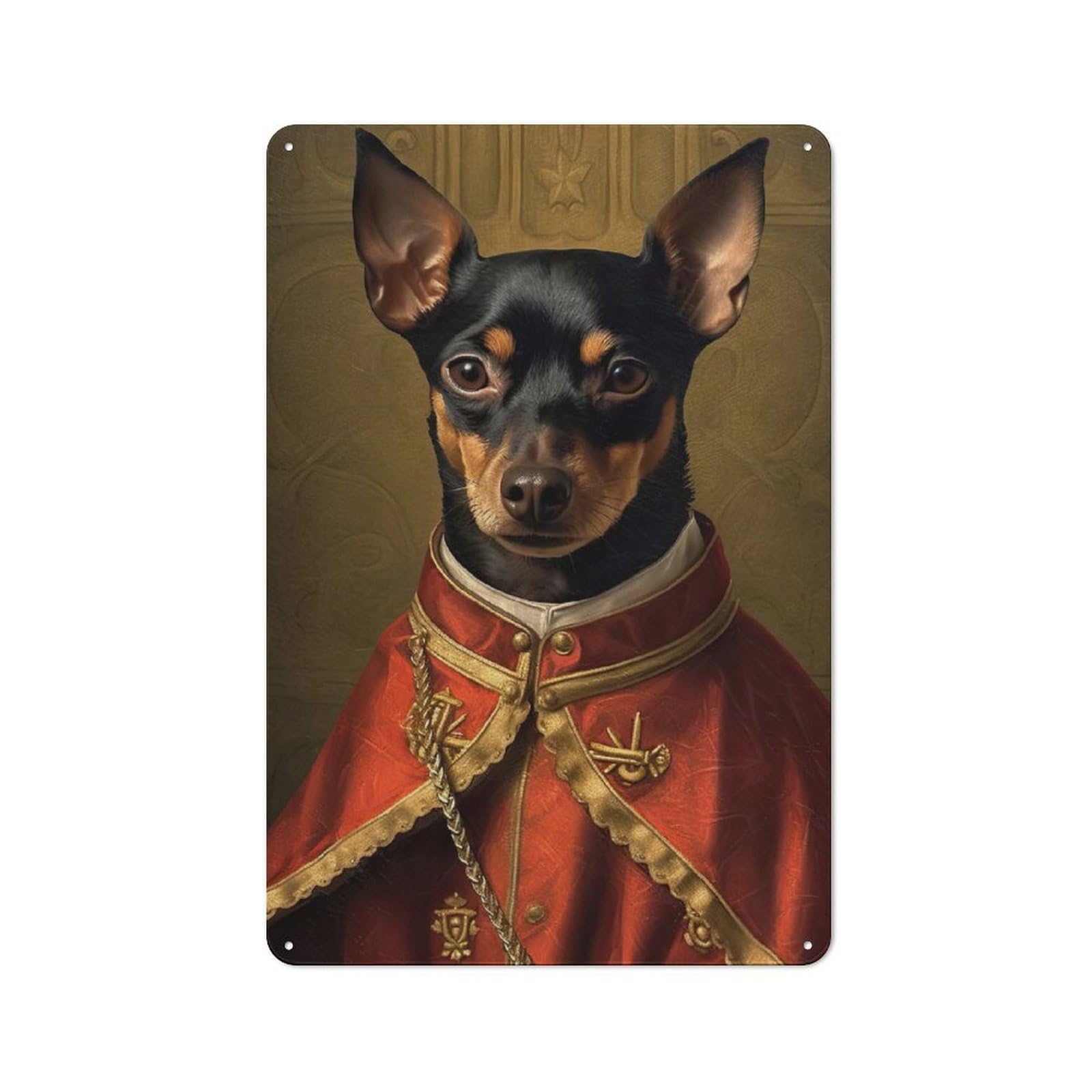 Garden Style Tin Sign 30x20cm Featuring Miniature Pinscher Pope, Shed Wall Decor for Patio Bar, Workshop, Shed Or Kitchen