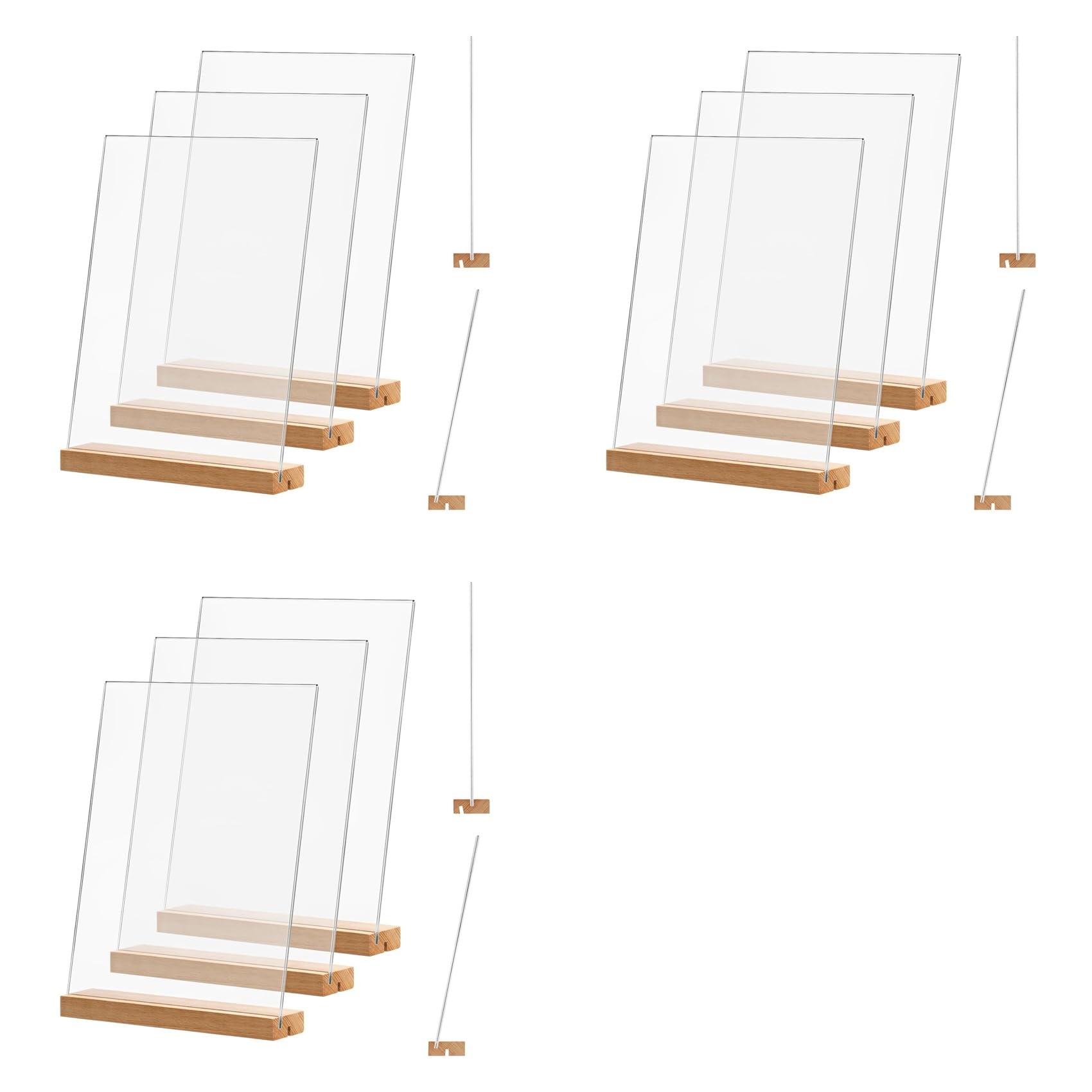 Soporte de Letrero Acrílico, Paquete de 12, 8.5X11 Pulgadas, Marcos de Acrílico Transparente en Forma de L/T, Base de Madera, Soporte de Exhibición de Menú de Mesa para Oficina