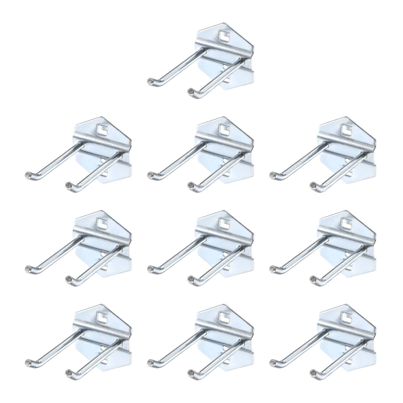 sourcing map 10Pcs Metal Square Peg Board Hooks, 3" Heavy Duty Exhibition Display Hooks Square Hole Peg Double Rod for 3/8" Spaced Pegboards, Retail Shelf Rack Hook, Silver