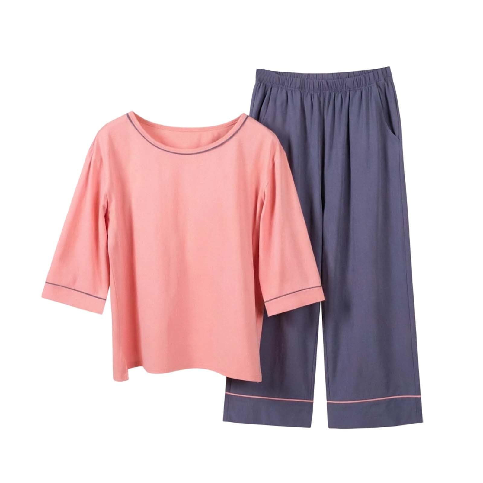 Pigiama da donna a 3/4 in cotone, set estivo da notte, a maniche corte, tuta da casa, maglietta e pantaloncini, tuta per il tempo libero, due pezzi