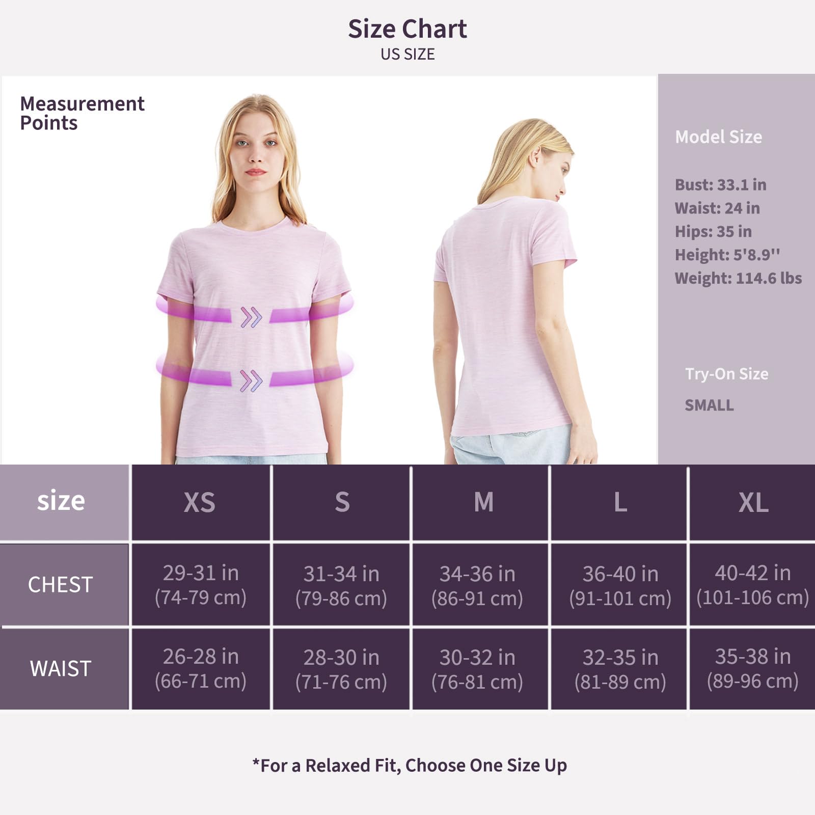 Merino Protect 100% Laine Merinos T-Shirts Femme Col Rond Manches Courtes sous Vetement Résistance Odeur Couche Base pour Voyage Randonnée Tshirt
