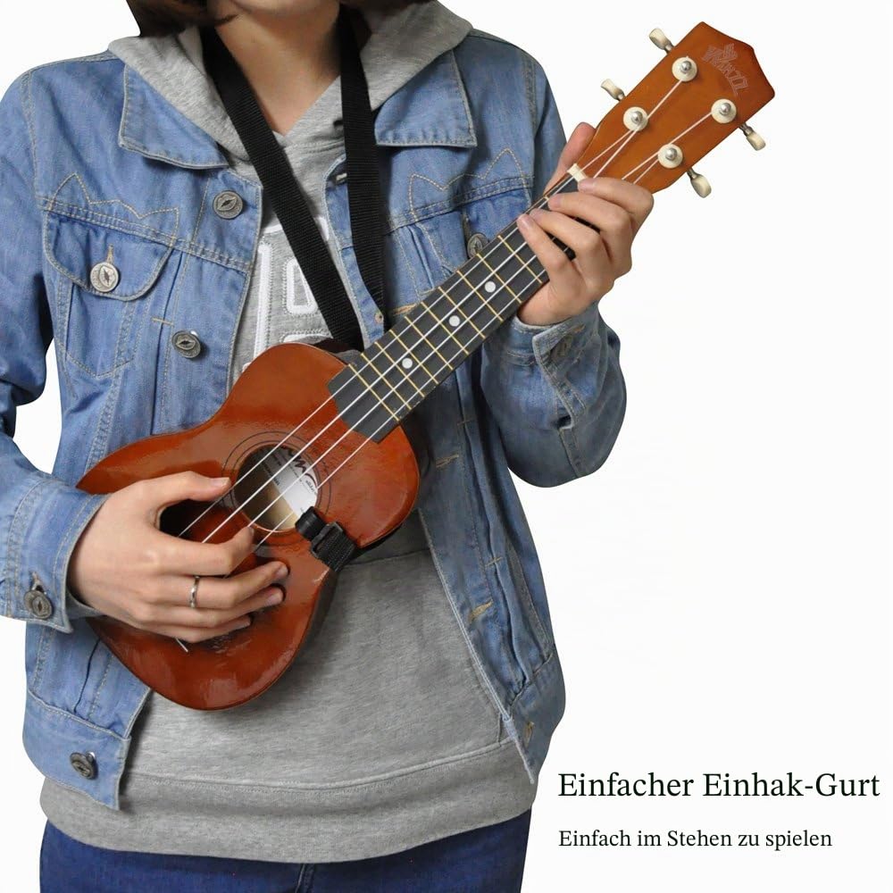 Winzz Sopran Ukulele Starter Kit für Anfänger, mit Tasche, Clip-On Tuner, zusätzlichen Saiten, Gurt, Plektron, Griffbrettaufkleber, Akkord-Karte, Poliertuch, Hautfarben