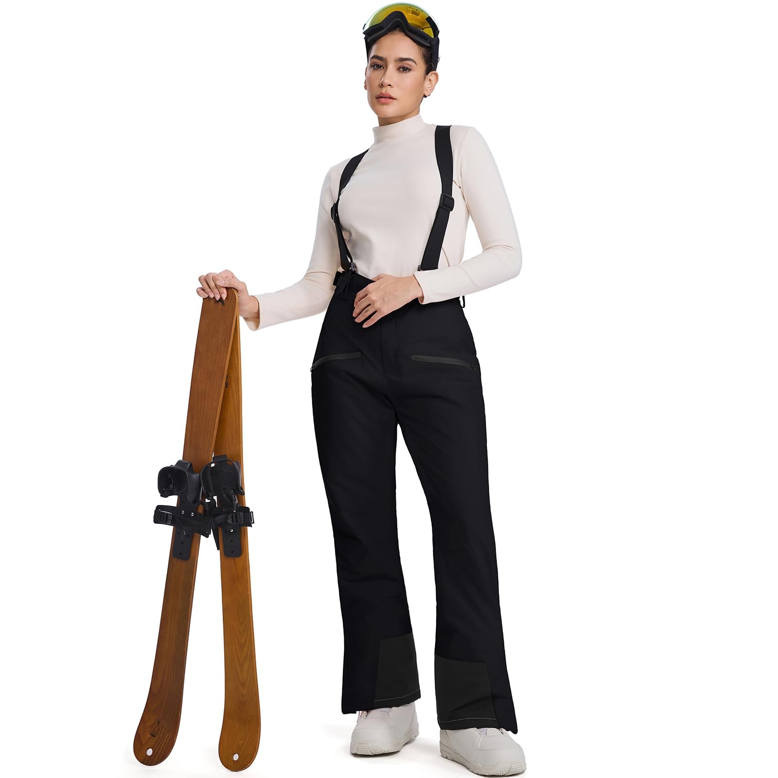 HOUZONIY Pantalones de esquí para mujer, pantalones térmicos de snowboard, pantalones de exterior para mujer, cintura ajustable, con tirantes extraíbles, ropa de esquí