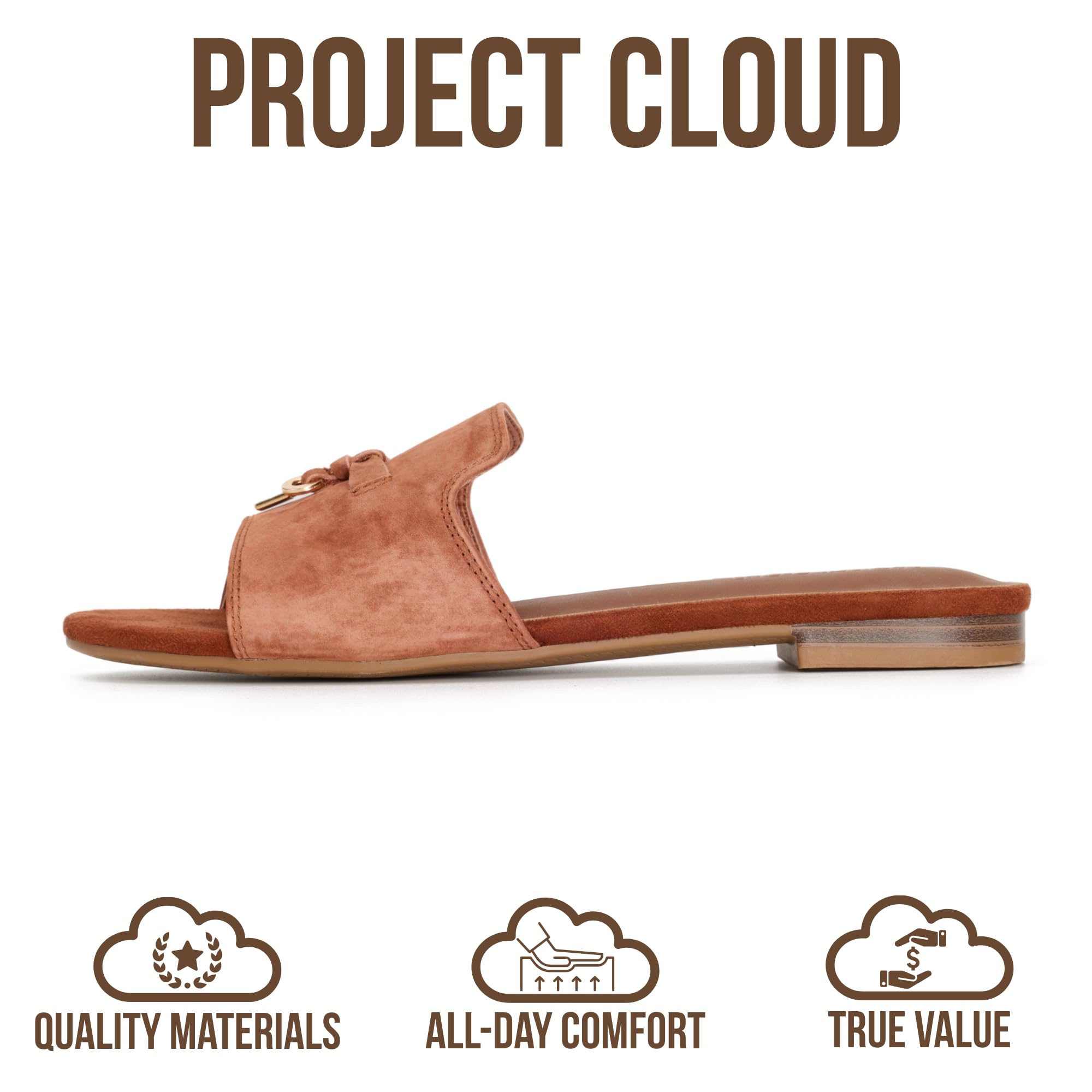Project Cloud 100% Genuine Leather Sandals Women Dressy - Non-Slip Womens Sandals with Memory Foam Insole Slides for Women Footwear - Lightweight Flat Sandals for Women 2026 (Cannes) — view 3
