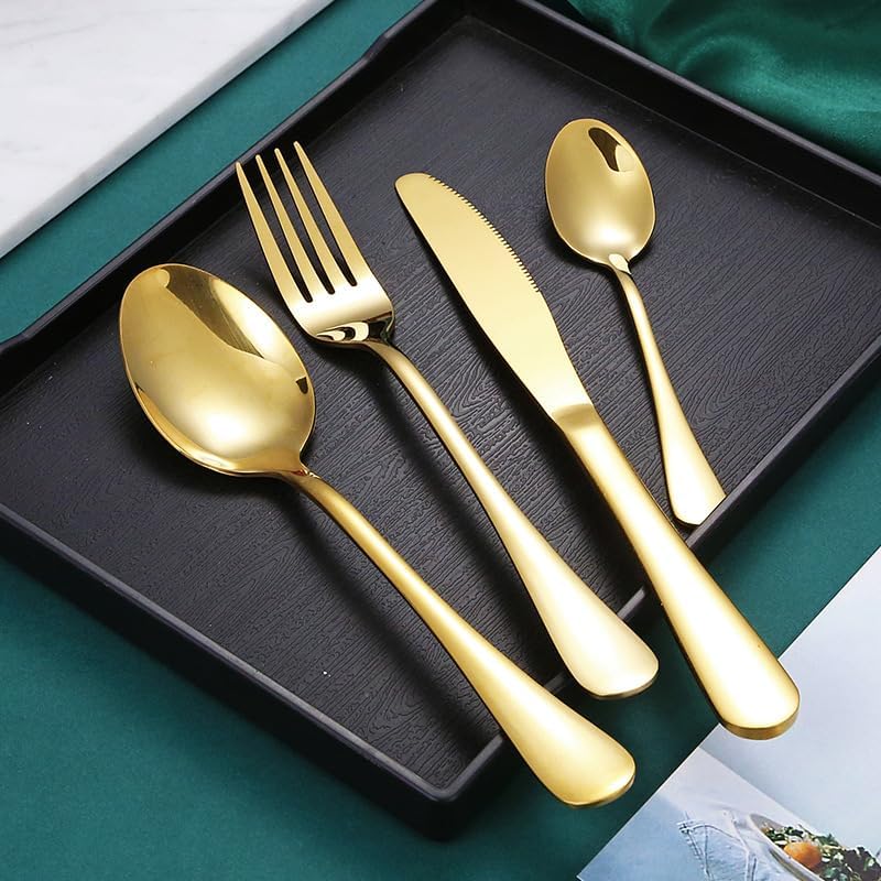 Silverware Flatware Set, 4/16/24/32 Pieces Stainless Steel Tableware Set Hotel Home Steak Knife Fork Spoon (Color : Rose gold, Size : 6Set-24Pcs)