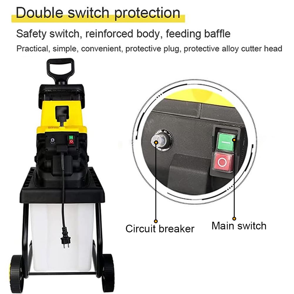 Broyeur de végétaux électrique | Broyeur de Feuilles et de Bois Portable 2500 W avec Roues et bac de ramassage | Lames en Acier réversibles pour Le Nettoyage du Jardin(50m)