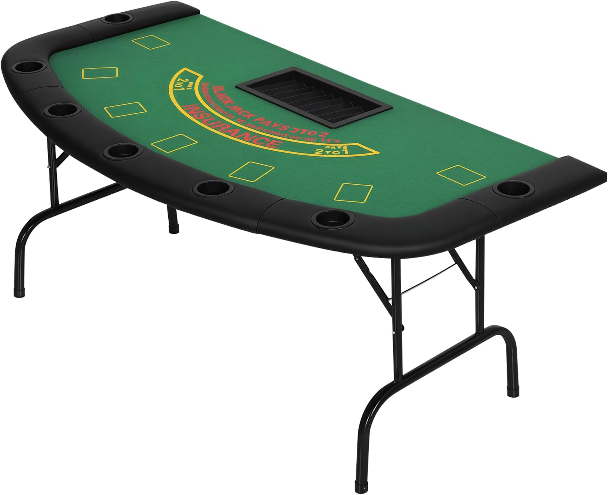 Soozier Poker Table Foldable, 72" Blackjack Table for 7 Players with Chip & Cup Holder, Green Felt
