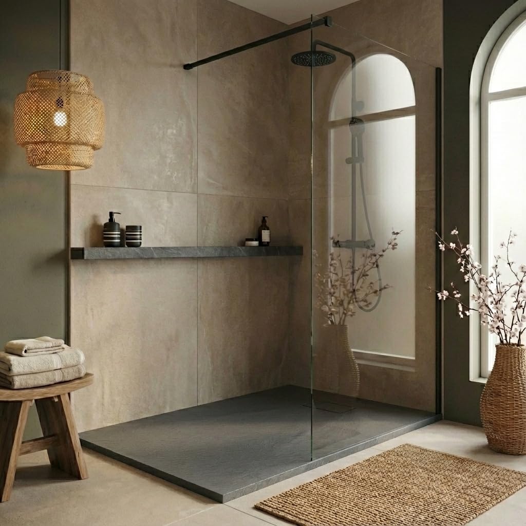 Essential 140x80 cm receveur de douche rectangulaire à poser SMC avec surface effet pierre. gris (CERAES14080DG)