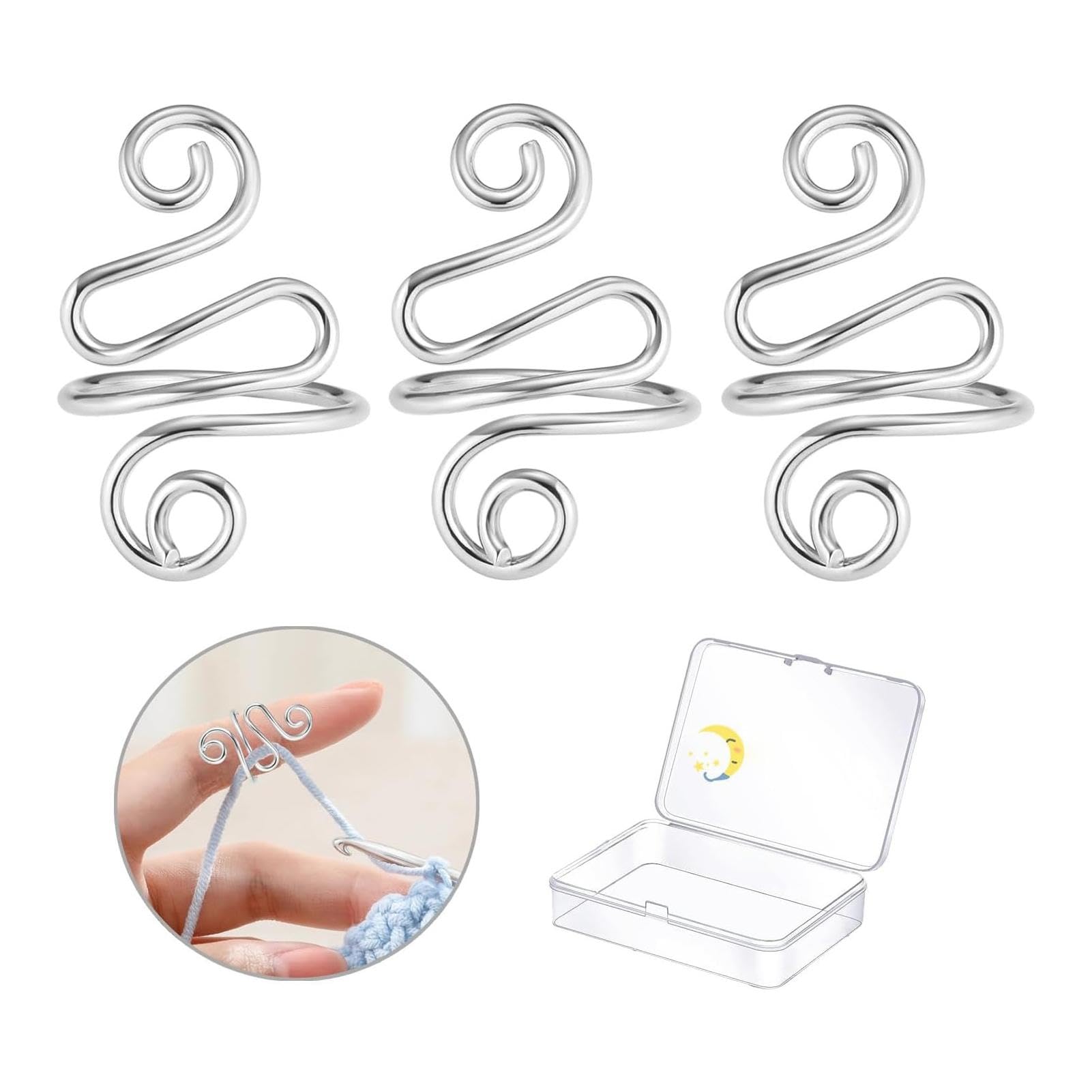 Wezalget Bague Au Crochet | 3 Pièces Bague Au Crochet En Alliage Anneau De Tension Au Crochet Chat Mignon Ajustable Anneau De Tension De Doigt Au Crochet - Accessoires De Crochet Et