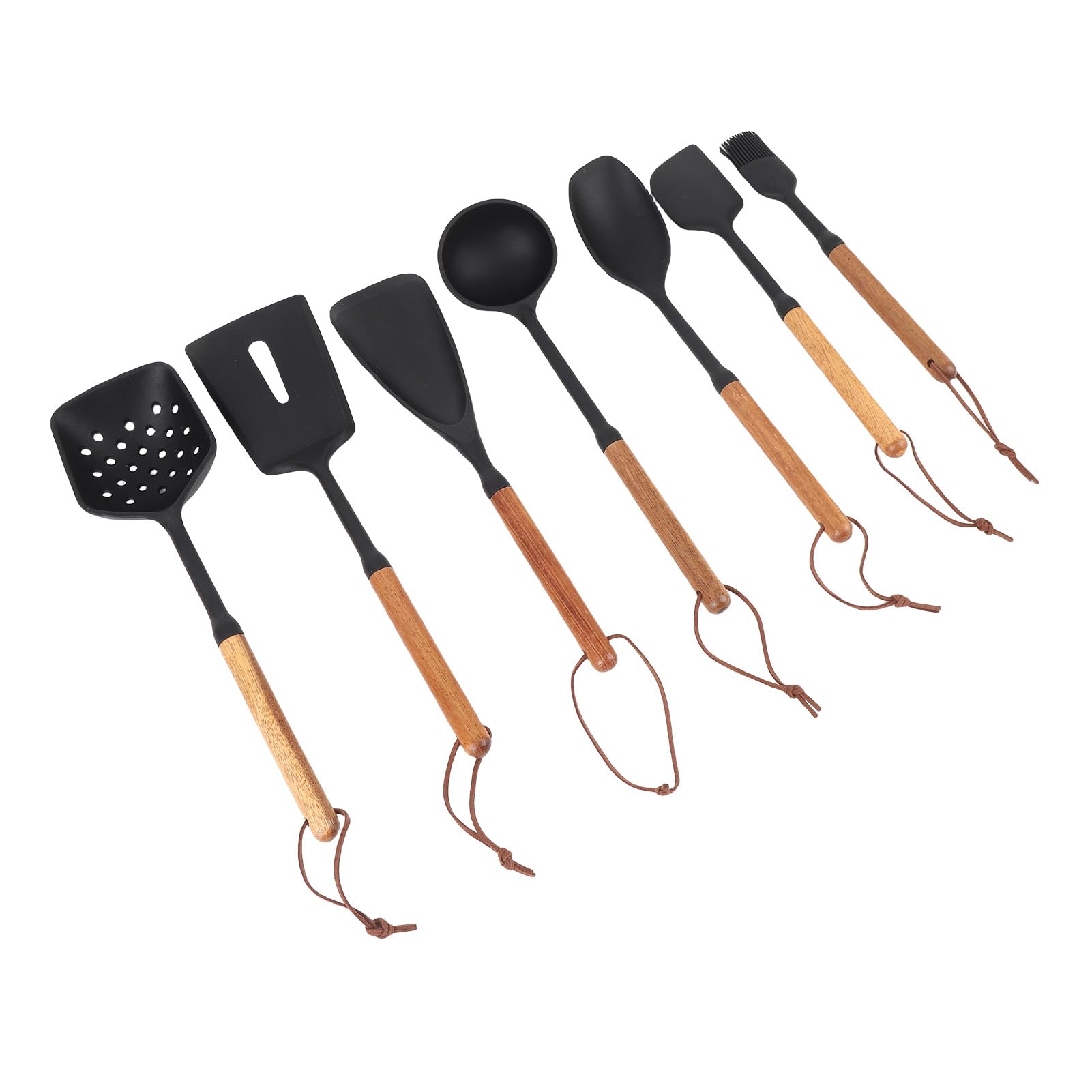 Generic Ensemble D'ustensiles de Cuisine en Silicone de 7 Pièces avec Poignées en Bois, Spatule Antiadhésive Résistante à la Chaleur, Cuillère Tournante pour Frire, Servir, Retourner