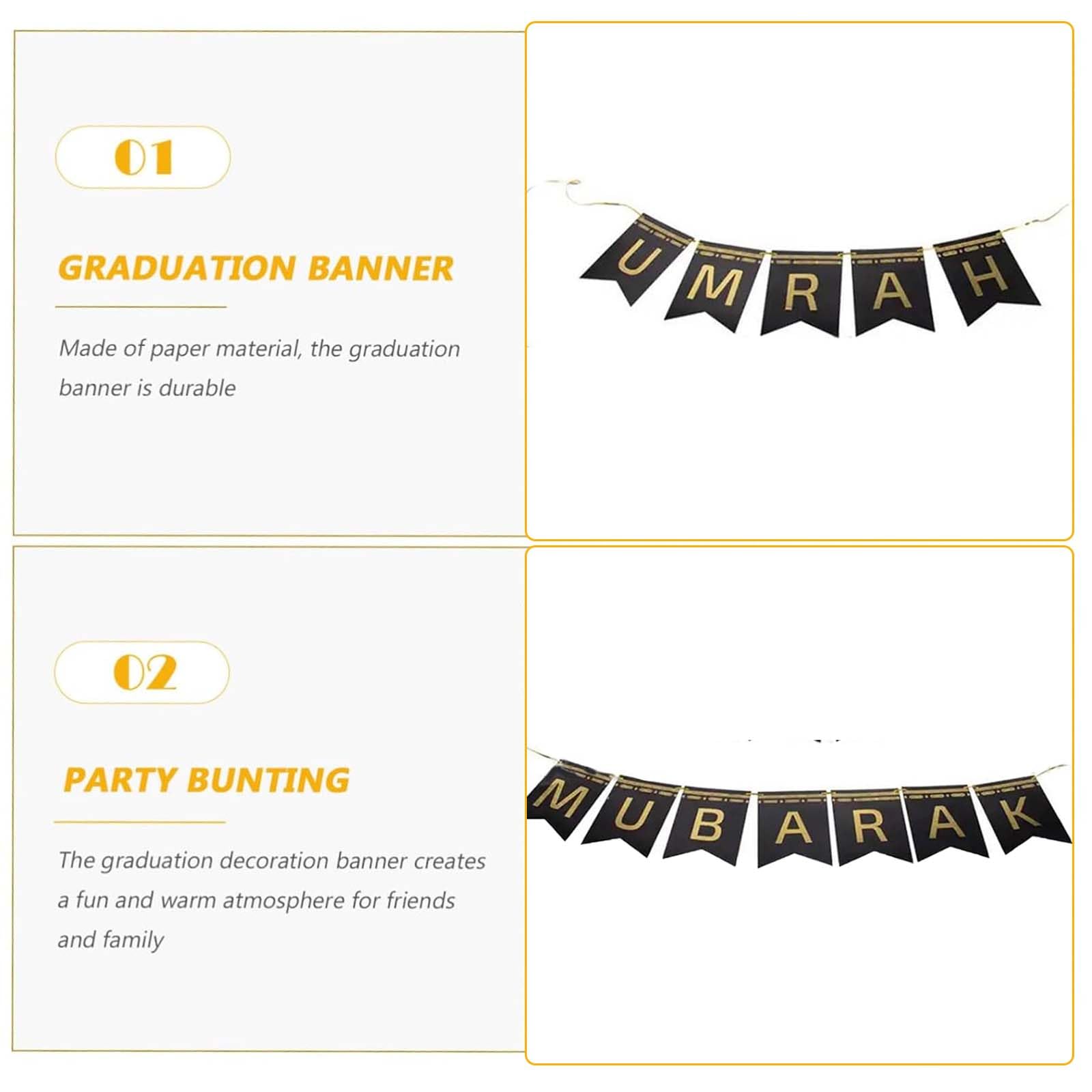 11PCS Umrah Mubarak Decoration Banner - Graduation Party With Black Gold White Balloons, Black, Gold - Image 3