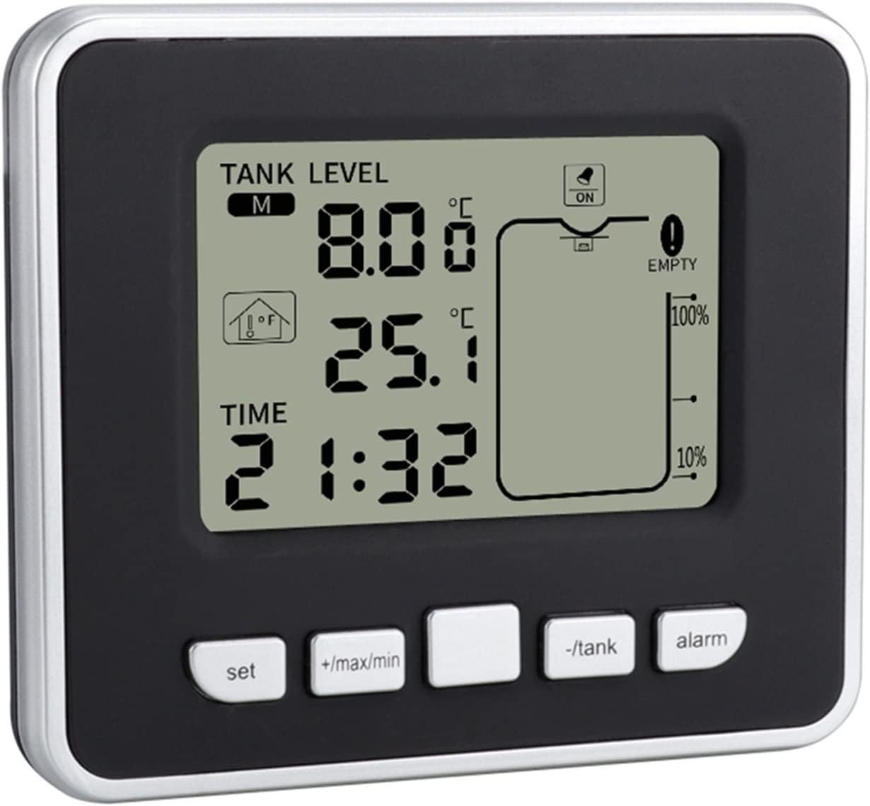 Anemómetros de viento digitales Medidor de nivel de profundidad con visualización de temperatura Transmisor de alarma de tiempo Medición de líquido de tanque de agua inalámbrico ultrasónico Ampliament