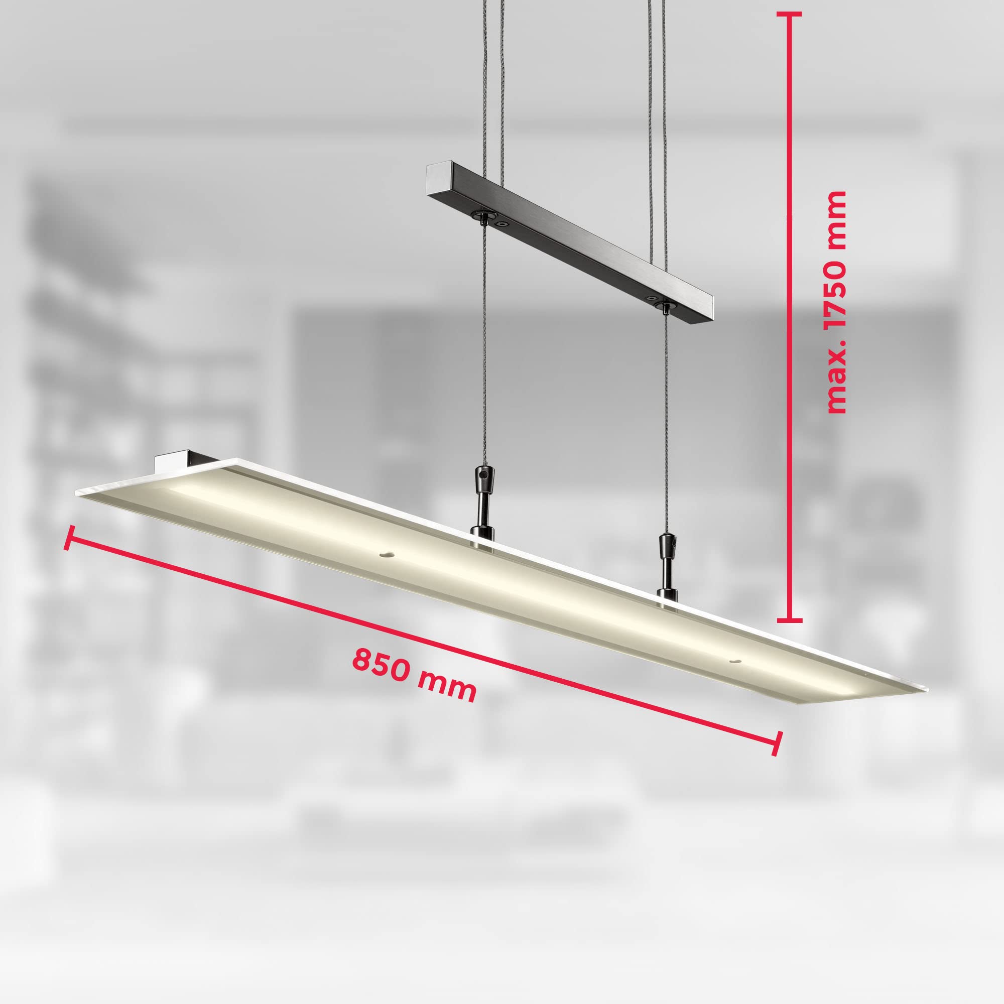 B.K.Licht - LED Pendelleuchte stufenlos höhenverstellbar, dimmbar via Touch, warmweiße Lichtfarbe, Hängeleuchte, Hängelampe Esstisch, Esszimmerlampe hängend, Wohnzimmerlampe, 85x175 cm, Matt-Nickel