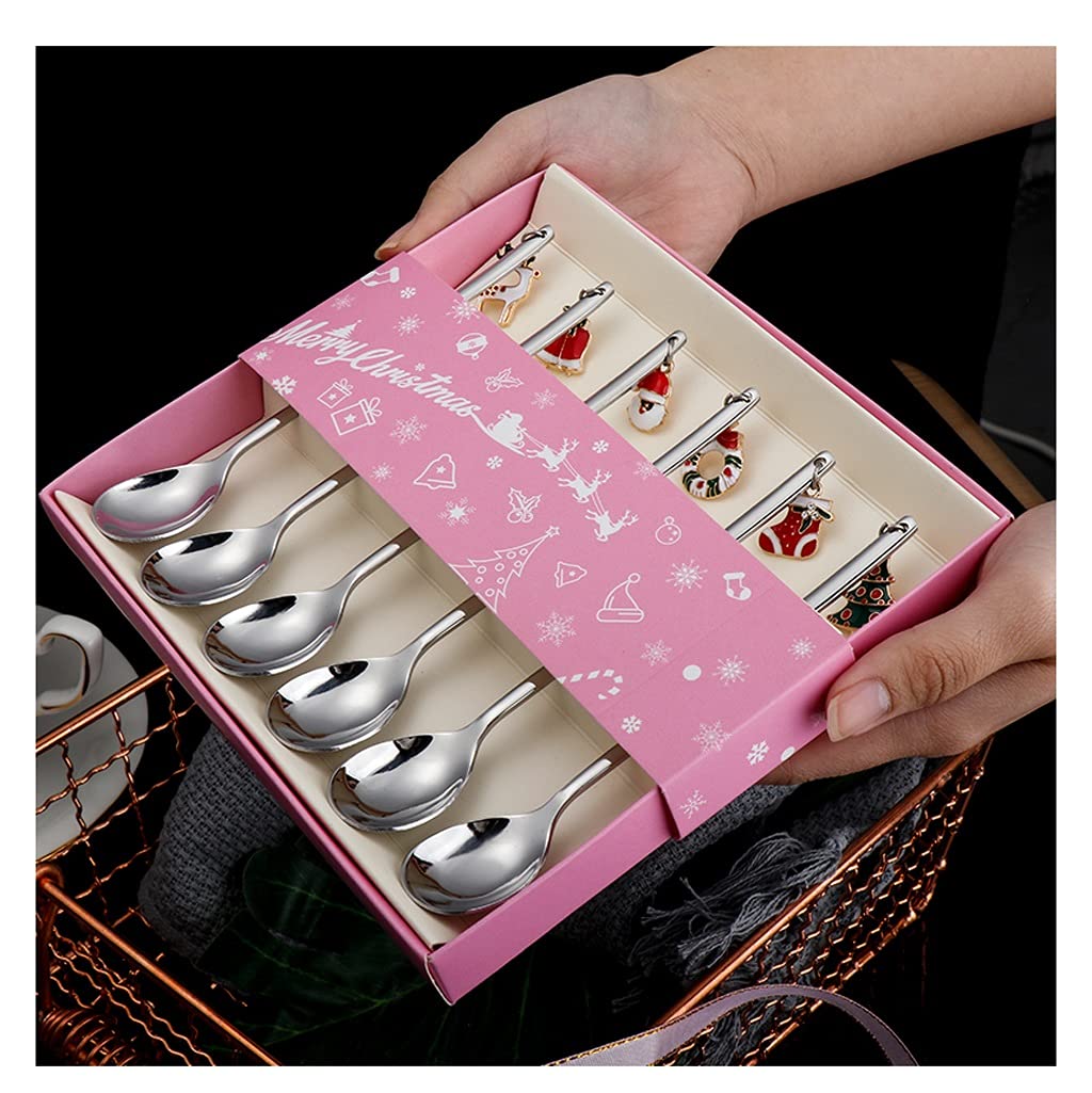 Creative Cute Spoon, Stainless Steel Tableware Gift Set Stirring Teaspoon Dessert Spoon Pendant, For Home Kitchen Restaurant Coffee Gift (Color : Silver)