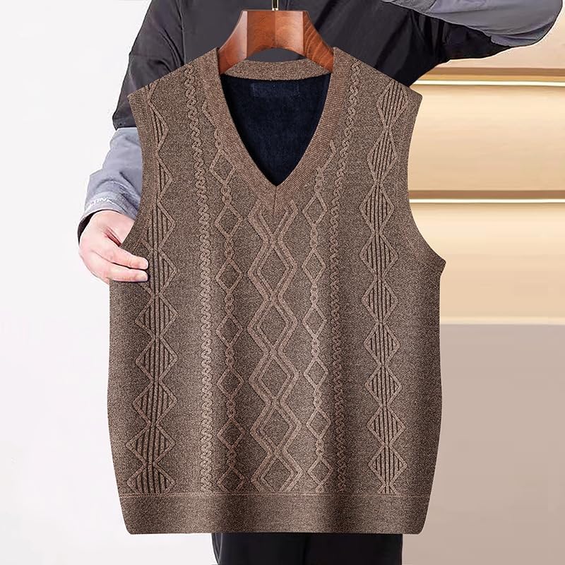 Men'S Fleece-Lined Vest,Autumn Winter Thickened Korean Style Casual Warm Waistcoat,Middle-Age Men Knit Vest3