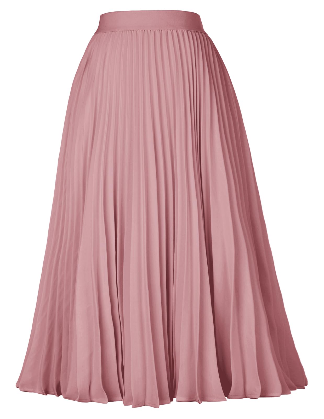 GRACE KARIN Pleated Midi Skirt for Women,Chiffon Elastic High Waist Knee Length Skirts,Swing Flare A-Line Outfits