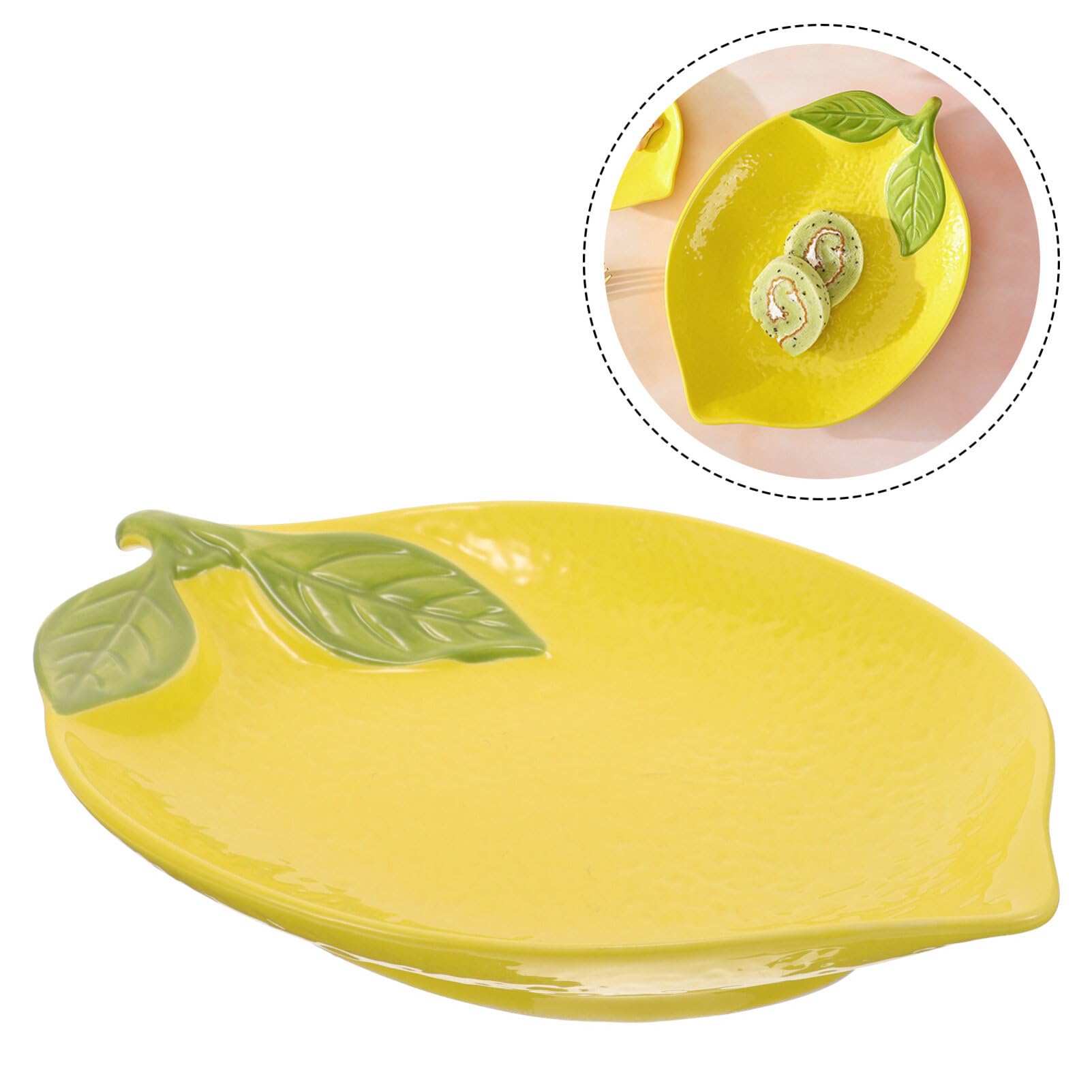 Zerodeko Piatto antipasto in ceramica a forma di limone, contorni a forma di limone, piatto per spezie, ciotola a forma di frutta, ciotola originale per insalata e cereali, per snack e dessert U. A