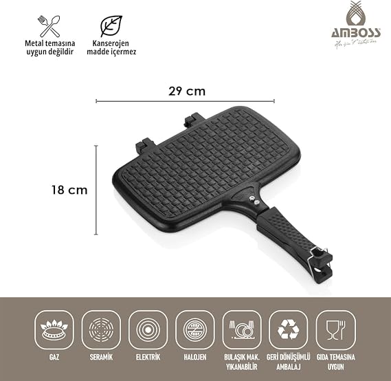 Amboss KUV-0274 Kuvars Ocak Üstü Döküm El Tost Makinesi-Siyah