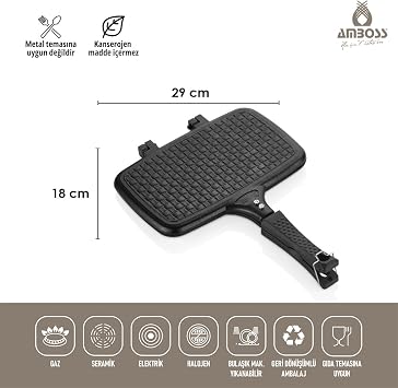 Amboss KUV-0274 Kuvars Ocak Üstü Döküm El Tost Makinesi-Siyah
