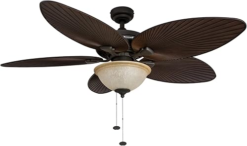 Honeywell Palm Island Tropical ventilador de techo de 52 pulgadas con luz en funda de vidrio 5 aspas con diseño de hojas de palmera para interiores